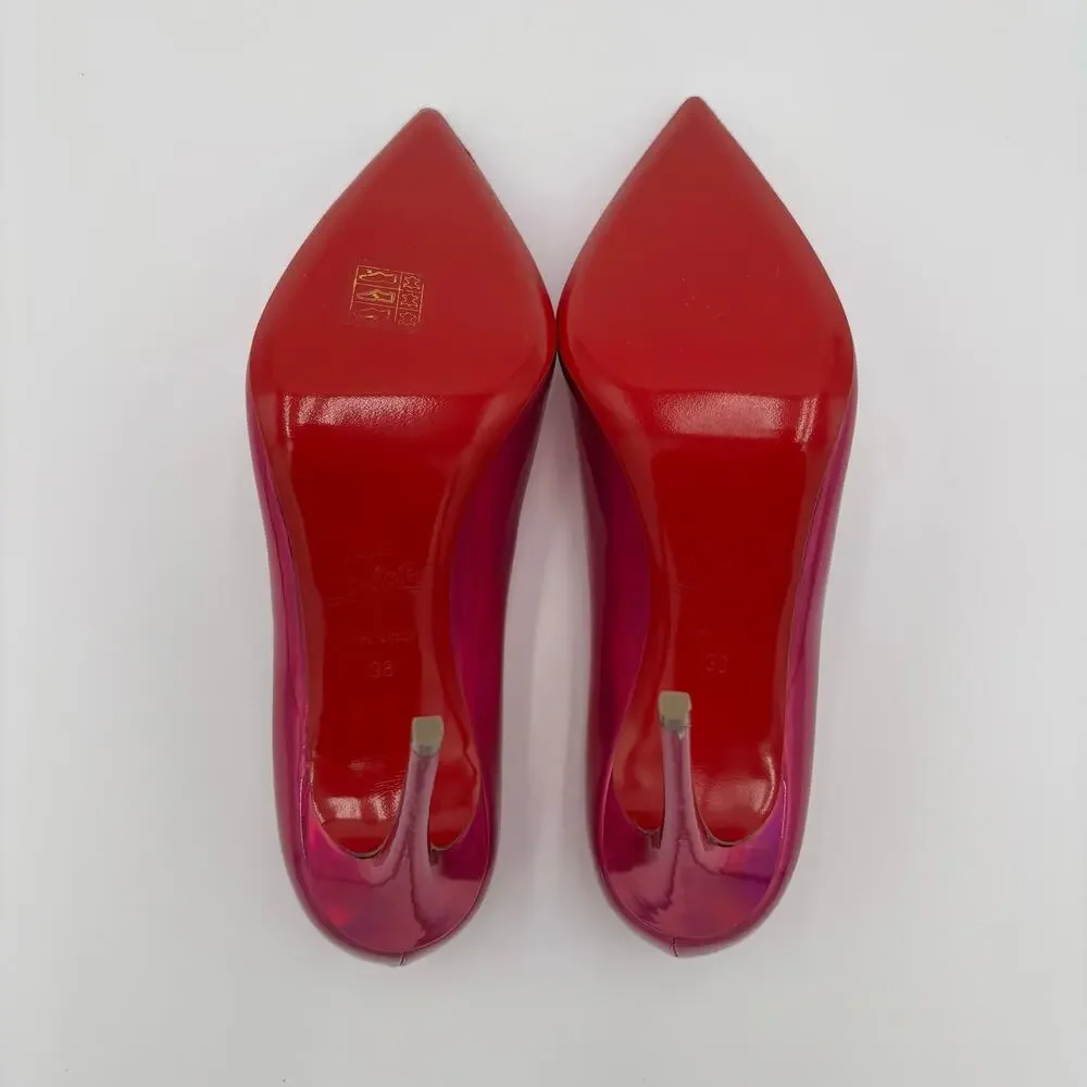 Christian Louboutin Kate 100 Pink Mirrored Leather High Heel Pumps Size EU 38